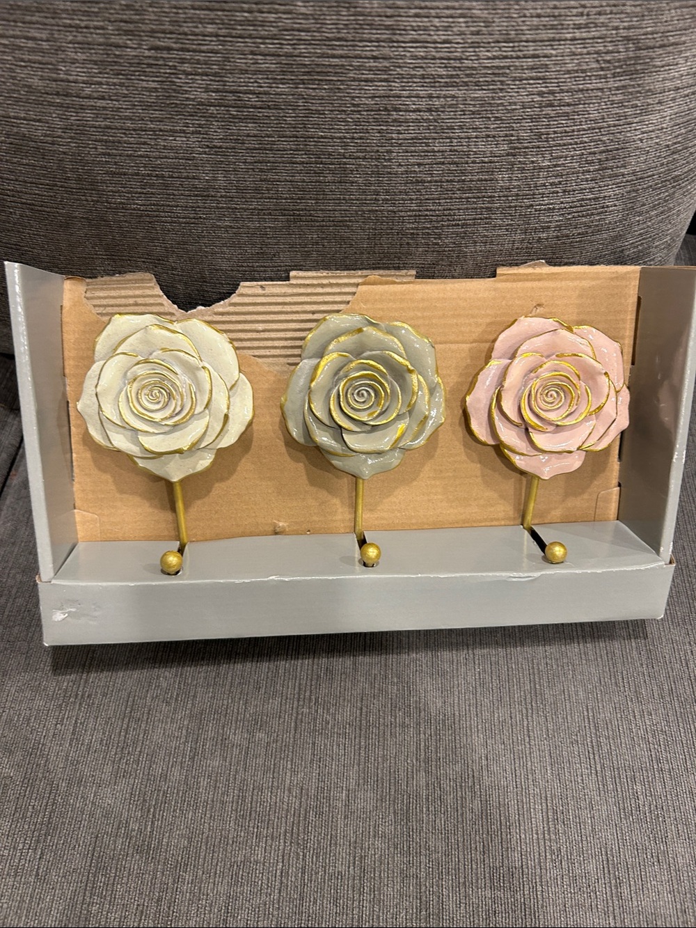 Decorative Rose Wall Hooks - Pink, Gray & Cream Floral Hangers